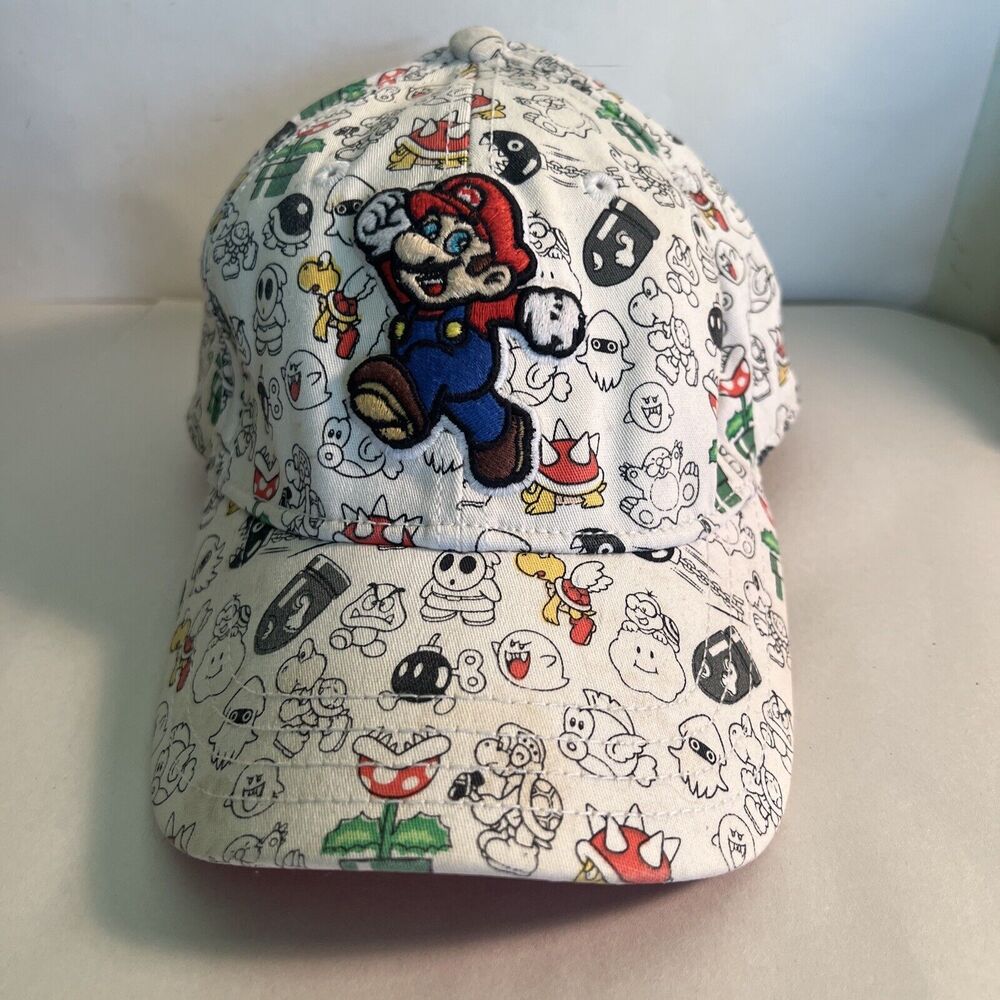 Super Mario Cap Flex Fitted  White Mario Embroidered Med/Lg